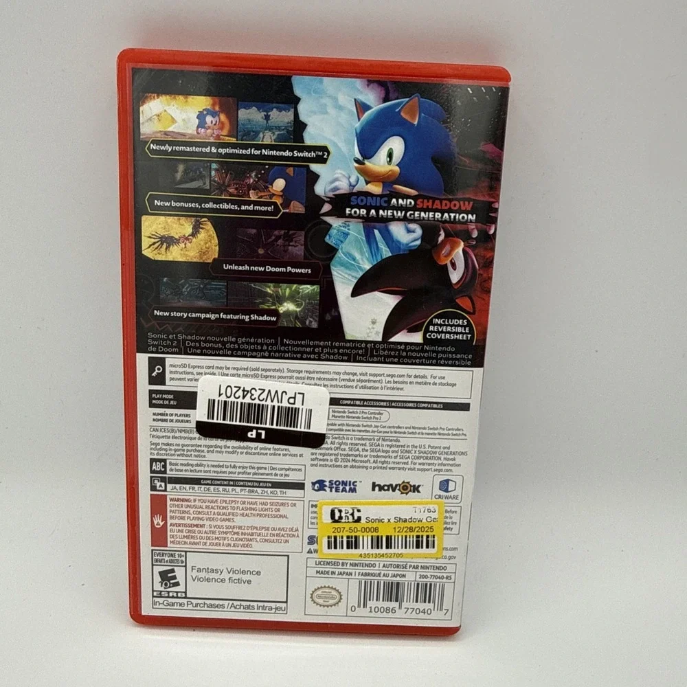 Sonic X Shadow Generations - Nintendo Switch 2 Game-Key - Open - Case